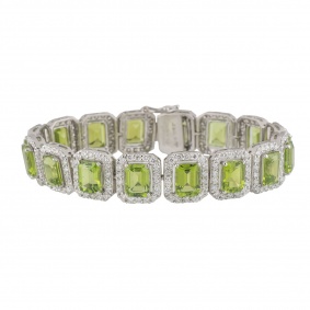 White Gold Diamond and Peridot Line Bracelet